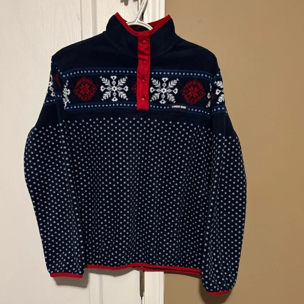 Lands' End Young Kids Sz M-P 10-12 Patterned Pullover ColorfulChristmas Sweater.
